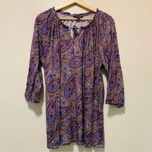 Lucky Brand purple red orange Paisley Print knit top size 2x